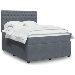vidaXL Boxspringbett mit Matratze Dunkelgrau 140x200 cm Samt