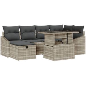 vidaXL 7-teiliges Garten-Sofa-Set mit Kissen Hellgrau Poly-Rattan