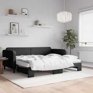 vidaXL Tagesbett Ausziehbar mit Matratzen Schwarz 90x200 cm Stoff