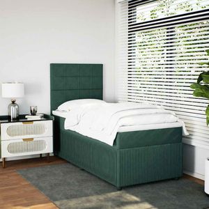 vidaXL Boxspringbett mit Matratze Dunkelgrün 90x190 cm Samt