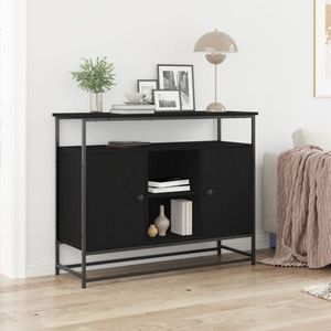 vidaXL Sideboard Schwarz Eiche 100x35x80 cm Holzwerkstoff und Stahl