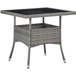 vidaXL Garten-Esstisch Grau Poly Rattan und Glas