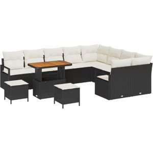 vidaXL 12-teiliges Garten-Sofa-Set mit Kissen Schwarz Poly-Rattan Akazie,  3-teiliges Garten-Esszimmer-Set mit Kissen Schwarz Poly-Rattan Akazie,  2-Sitzer Garten-Sofa mit Kissen Schwarz Poly-Rattan