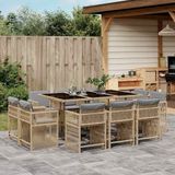 vidaXL 11-tlg. Garten-Essgruppe mit Kissen Beigemischung Poly Rattan