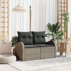 vidaXL 2-Sitzer Garten Sofa mit Stauraum & Kissen Grau Poly Rattan