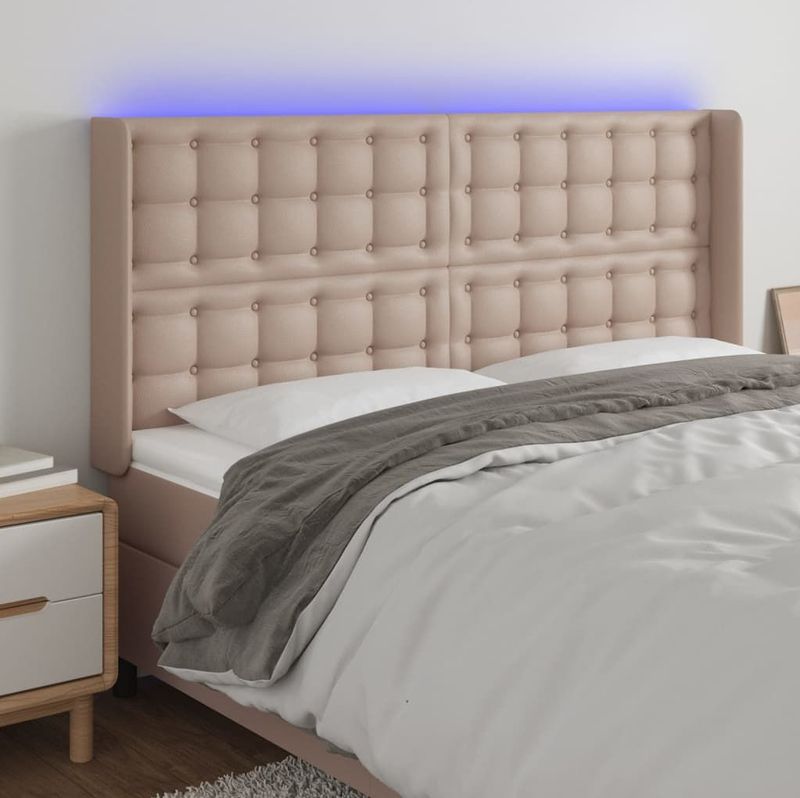vidaXL LED Kopfteil Cappuccino-Braun 183x16x118/128cm Kunstleder