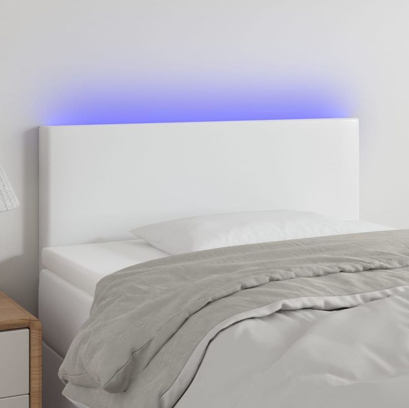 vidaXL LED Kopfteil Weiß 100x5x78/88 cm Kunstleder