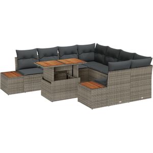 vidaXL 9-tlg. Garten-Essgruppe mit Kissen Grau Poly Rattan Akazie