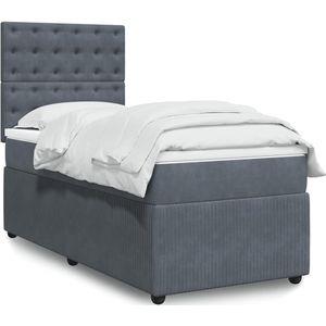 vidaXL Boxspringbett mit Matratze Dunkelgrau 100x200 cm Samt