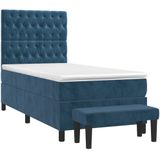 vidaXL Boxspringbett mit Matratze Dunkelblau 90x200 cm Samt
