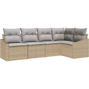 vidaXL 5-teiliges Garten-Sofa-Set mit Kissen Beige Poly Rattan