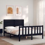 vidaXL Massivholzbett mit Kopfteil Schwarz 140x190 cm