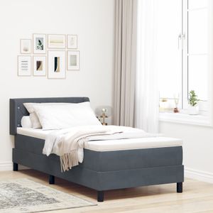 vidaXL Boxspringbett mit Matratze Dunkelgrau 90x190 cm Velours