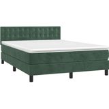 vidaXL Boxspringbett mit Matratze & LED Dunkelgrün 140x190 cm Samt