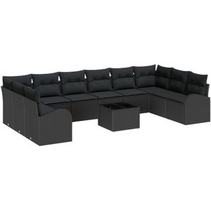 vidaXL 11-teiliges Garten Sofa Set mit Kissen Beige Poly Rattan,  2-Sitzer Garten Sofa mit Stauraum & Kissen Schwarz Poly Rattan