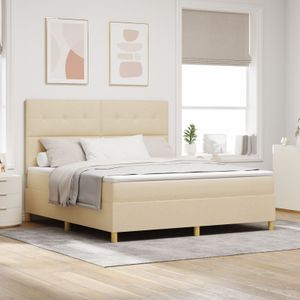 vidaXL LED Boxspringbett mit Matratze Creme 180x200 cm Stoff