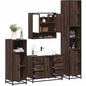 vidaXL 4-tlg. Badmöbel-Set Braun Eichen-Optik Holzwerkstoff