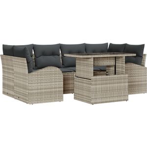 vidaXL 7-teiliges Garten Sofa Set mit Kissen Hellgrau Poly Rattan