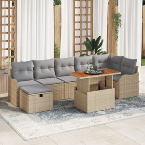 vidaXL 8-teiliges Garten Sofa Set mit Kissen beige Poly Rattan,  2-Sitzer Garten Sofa mit Kissen beige Poly Rattan