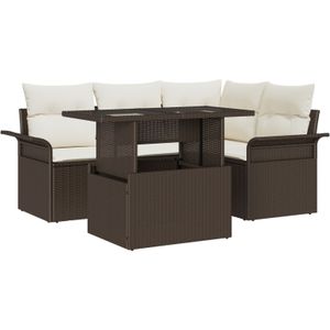 vidaXL 5-teiliges Garten Sofa Set mit Kissen Braun Poly Rattan