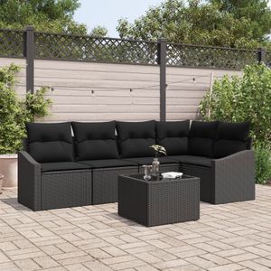 vidaXL Garten Sofa Set 6-teilig Schwarz Rattan, Polyester, Schaumstoff