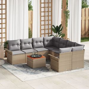 vidaXL 9-tlg. Garten-Sofagarnitur mit Kissen Beige Poly Rattan