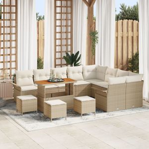 vidaXL 12-teiliges Garten Sofa Set mit Kissen Beige Poly Rattan Akazie,  3-teiliges Garten Essset mit Kissen Beige Poly Rattan Akazie,  2-Sitzer Garten Sofa mit Kissen Beige Poly Rattan