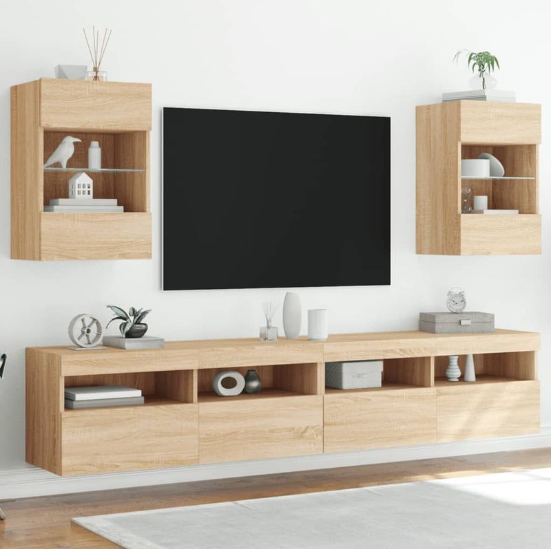 vidaXL TV-Wandschränke mit LED-Leuchten 2 Stk. Sonoma-Eiche