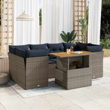 vidaXL 7-tlg. Garten-Sofagarnitur mit Kissen Grau Poly Rattan