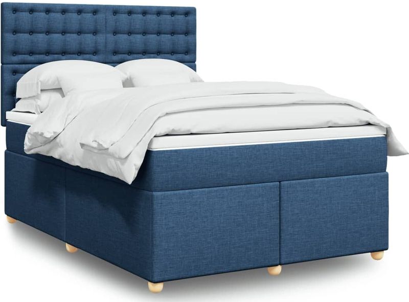 vidaXL Boxspringbett mit Matratze Blau 140x200 cm Stoff