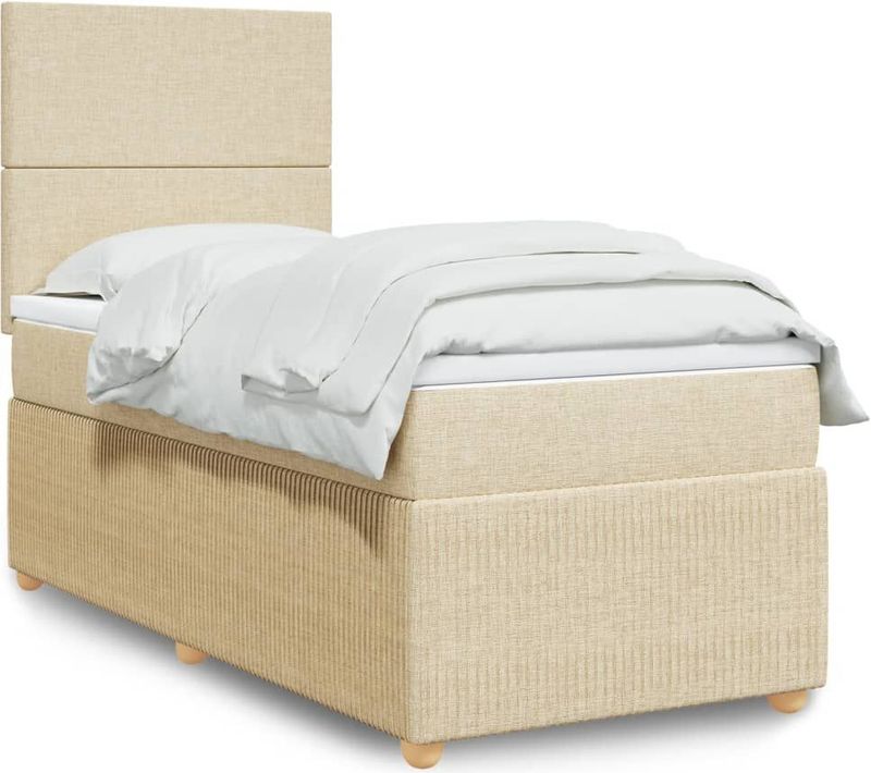 vidaXL Boxspringbett mit Matratze Creme 80x200 cm Stoff
