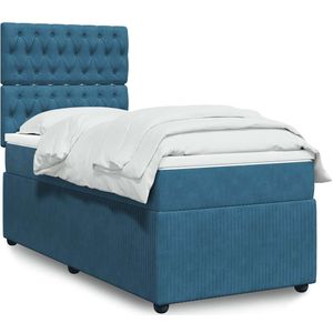 vidaXL Boxspringbett mit Matratze Dunkelblau 90x200 cm Samt