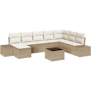 vidaXL 9-tlg. Garten-Sofagarnitur mit Kissen Braun Poly Rattan