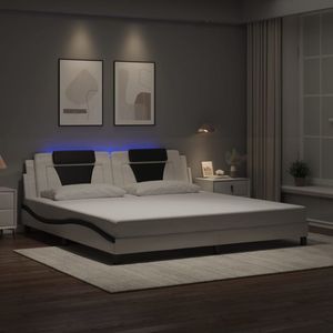 vidaXL Bettgestell ""Viana"" mit LED ohne Matratze Weiß und Schwarz 200x200 cm Kunstleder