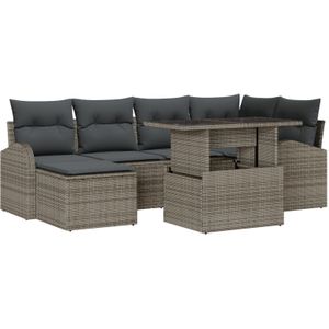 vidaXL 7-teiliges Garten-Sofa-Set mit Kissen Grau Poly Rattan