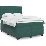 vidaXL Boxspringbett mit Matratze Dunkelgrün 160x200 cm Samt