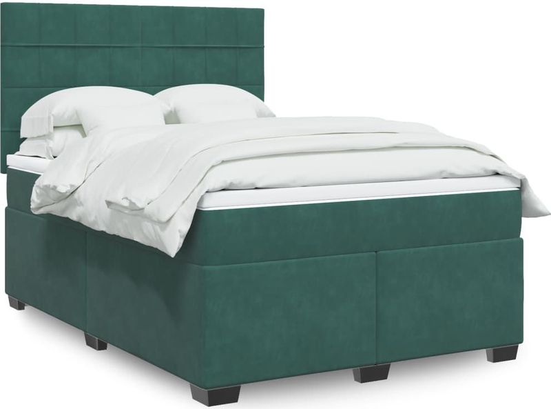 vidaXL Boxspringbett mit Matratze Dunkelgrün 160x200 cm Samt