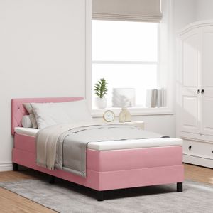 vidaXL LED Boxspringbett mit Matratze Rosa 90x200 cm Samt