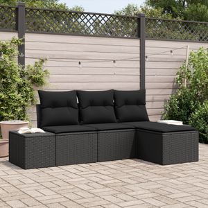 vidaXL 4-teiliges Garten Sofa Set mit Kissen Schwarz Poly Rattan