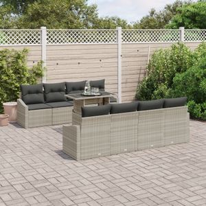 vidaXL 9-tlg. Garten-Sofagarnitur mit Kissen Hellgrau Poly Rattan