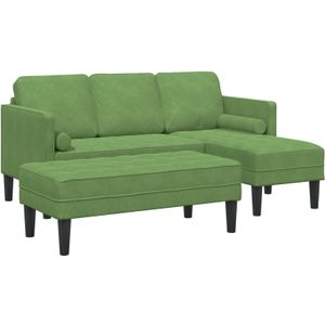 vidaXL Garten Sofa mit Bank und Kissen, L-förmiger hellgrüner Samt,  3-Sitzer Sofa mit Chaise, L-förmiger hellgrüner 160 cm Samt,  Bank hellgrün, 113x57x39 cm, Samt