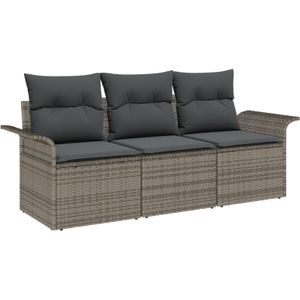vidaXL 3-teiliges Garten Sofa Set mit Kissen Grau Poly Rattan