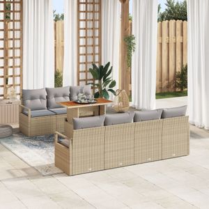 vidaXL 8-teiliges Garten-Sofaset mit Kissen Beige Poly Rattan,  2-Sitzer Garten-Sofa mit Stauraum und Kissen Beige Poly Rattan
