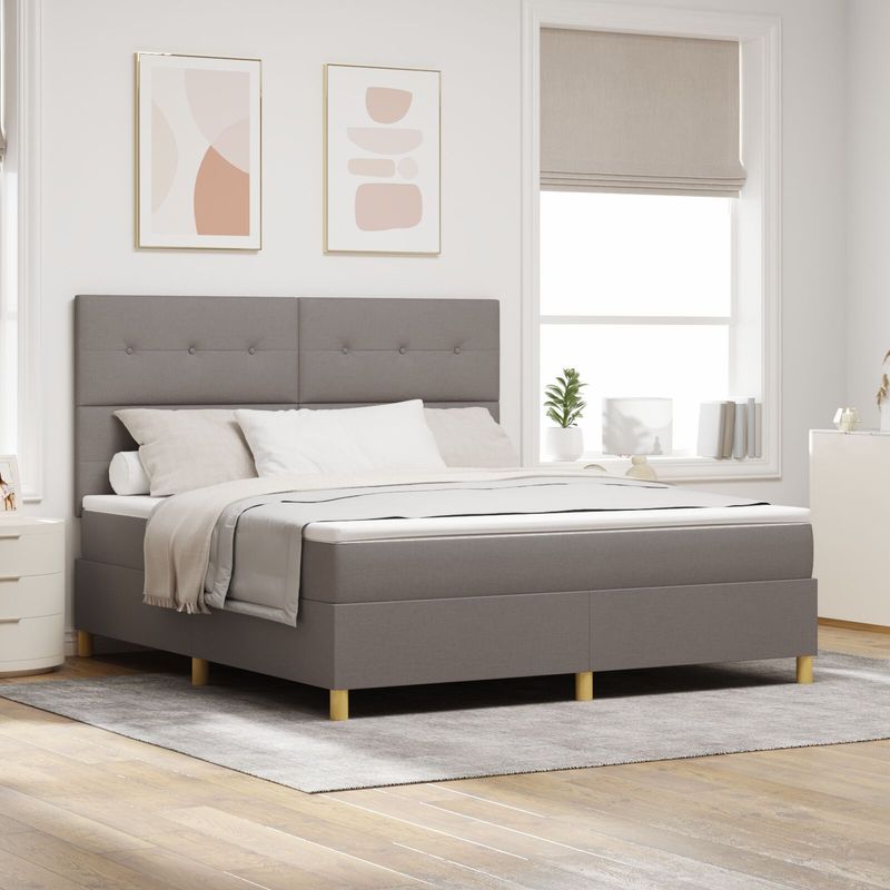 vidaXL Boxspringbett mit Matratze Taupe Super King Stoff