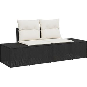 vidaXL 2-Sitzer Garten-Sofa mit Stauraum & Kissen Schwarz Poly Rattan