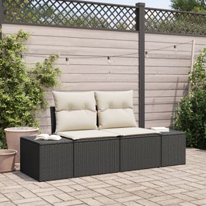 vidaXL 2-Sitzer Garten-Sofa mit Stauraum & Kissen Schwarz Poly Rattan