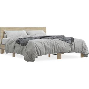 vidaXL Bettgestell Sonoma-Eiche 150x200 cm Holzwerkstoff und Metall