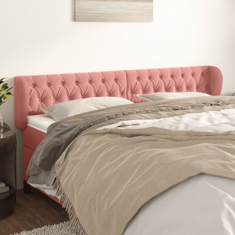 vidaXL Kopfteil mit Ohren Rosa 183x23x78/88 cm Samt