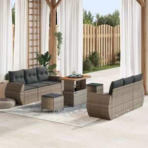vidaXL 9-teiliges Garten-Sofa-Set mit Kissen grau Poly Rattan Akazie,  3-teiliges Garten-Esszimmer-Set mit Kissen grau Poly Rattan Akazie