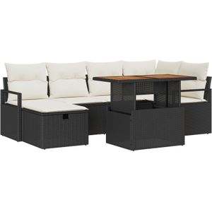 vidaXL 7-teiliges Garten Sofa Set mit Kissen Schwarz Poly Rattan,  2-Sitzer Garten Sofa mit Kissen Schwarz Poly Rattan